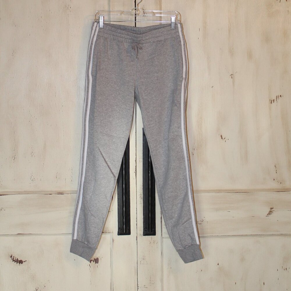 adidas light gray women's 3-Stripe cotton fleece sweatpant jogger with pockets S